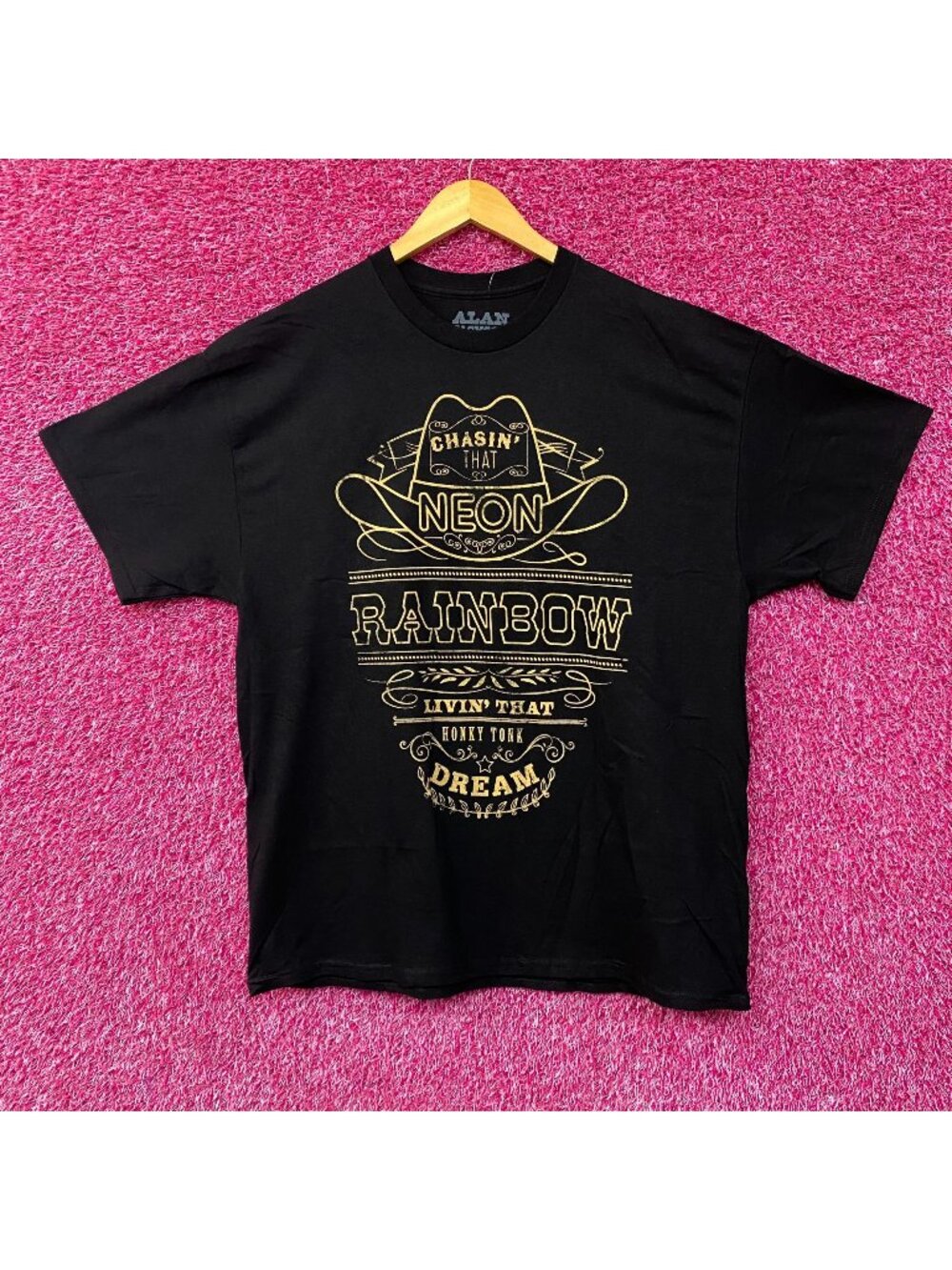 Black Short Sleeve Graphic Tee with Gold Print